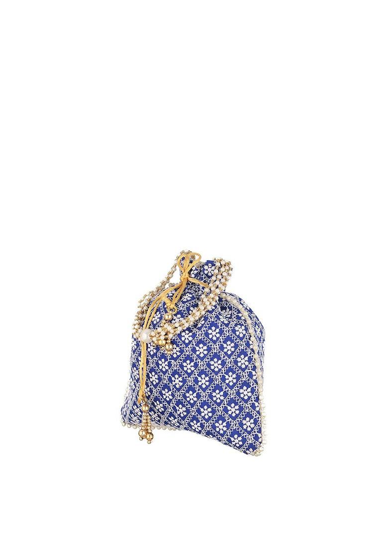 Blue Embroidered Potli Clutch