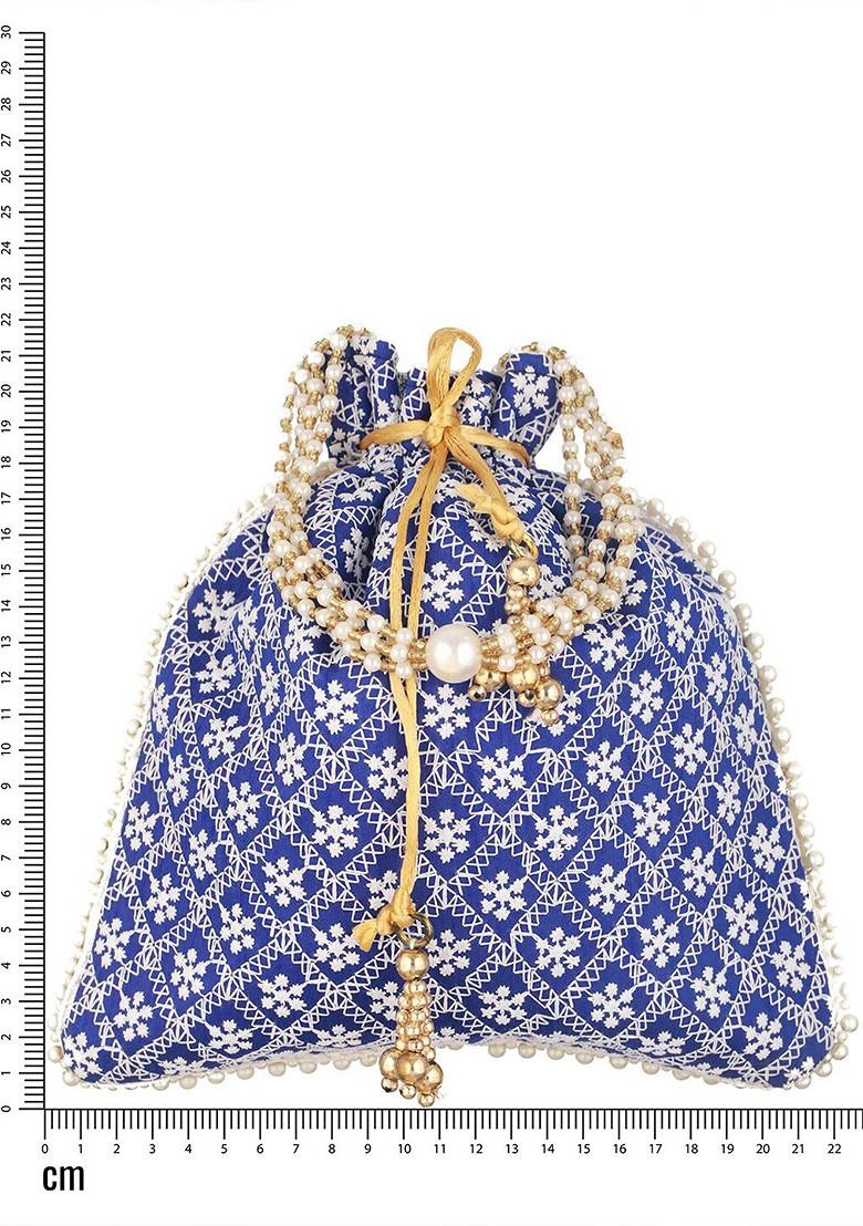 Blue Embroidered Potli Clutch