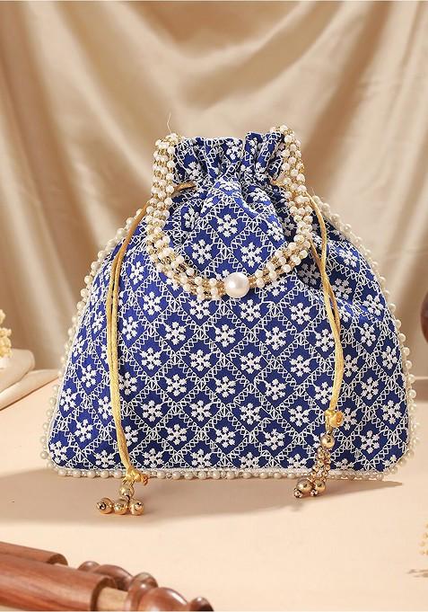 Blue Embroidered Potli Clutch