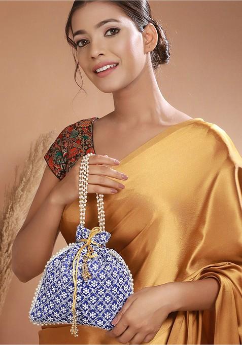 Blue Embroidered Potli Clutch