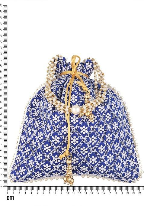 Blue Embroidered Potli Clutch