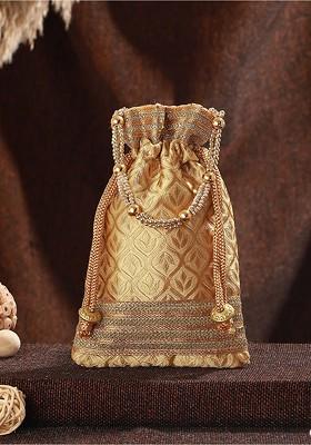 Gold Embroidered Embellished Potli Clutch