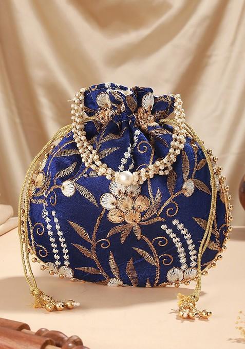 Blue Embroidered Potli Clutch