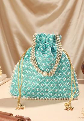 Turquoise Blue Embroidered Potli Clutch