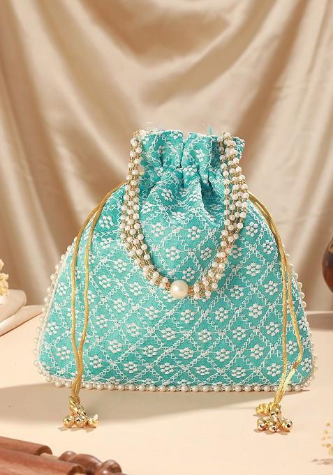Turquoise Blue Embroidered Potli Clutch