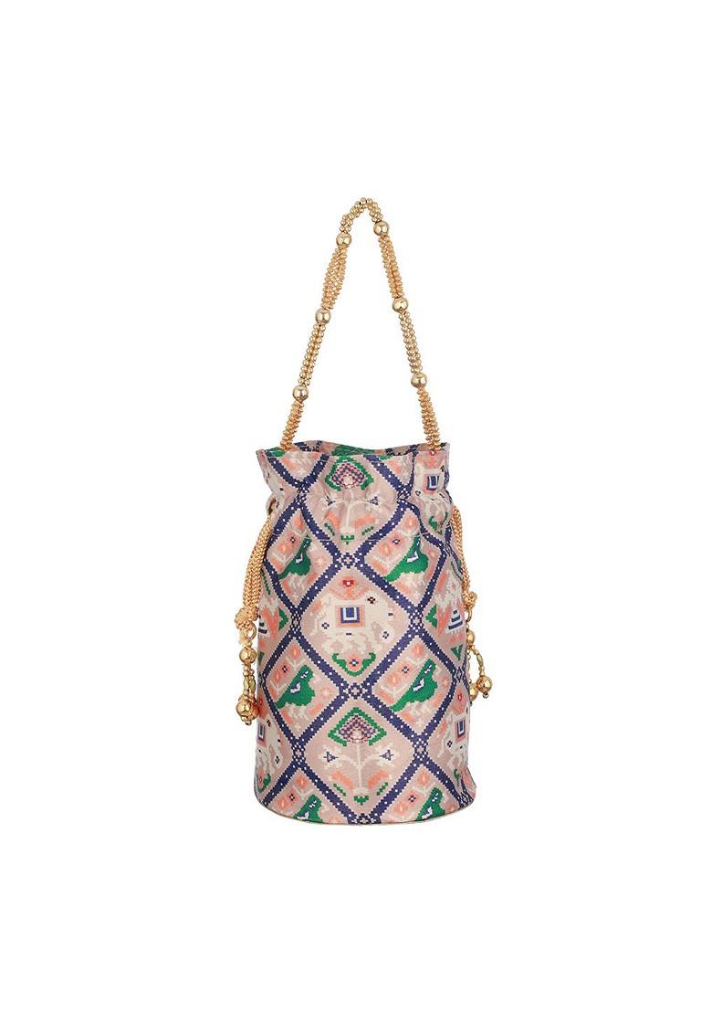 Pink Printed Embellished Potli