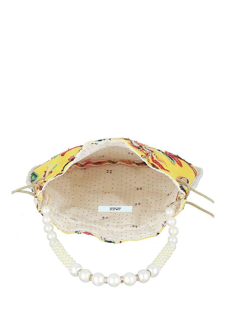 Yellow Embroidered Embellished Potli Clutch