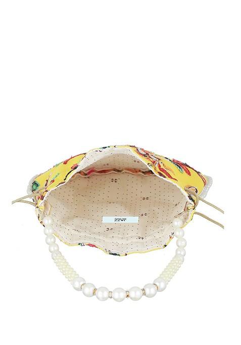 Yellow Embroidered Embellished Potli Clutch