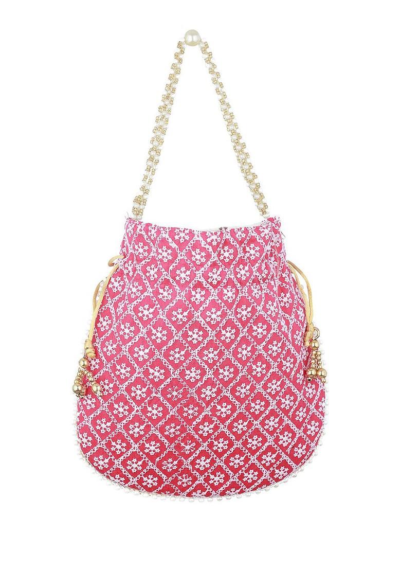 Pink Embroidered Embellished Potli Clutch