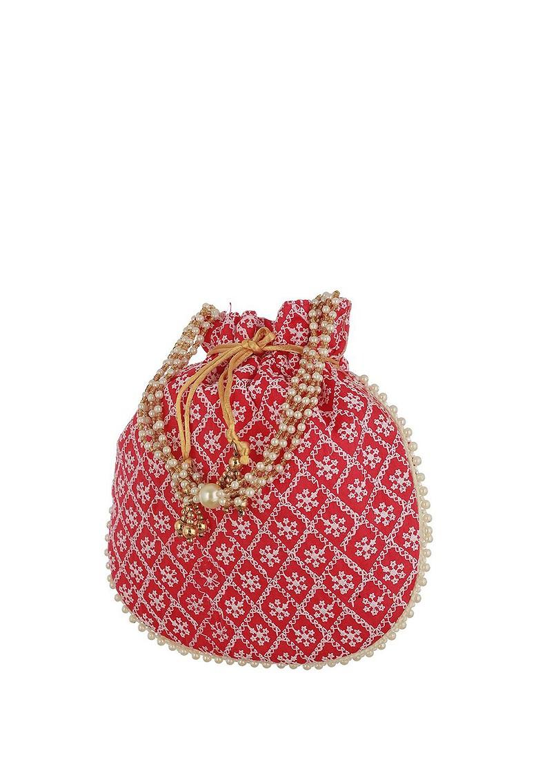 Pink Embroidered Embellished Potli Clutch
