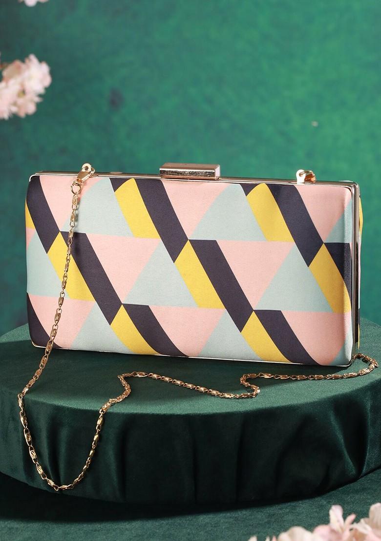 Blue Geometric Printed Box Clutch