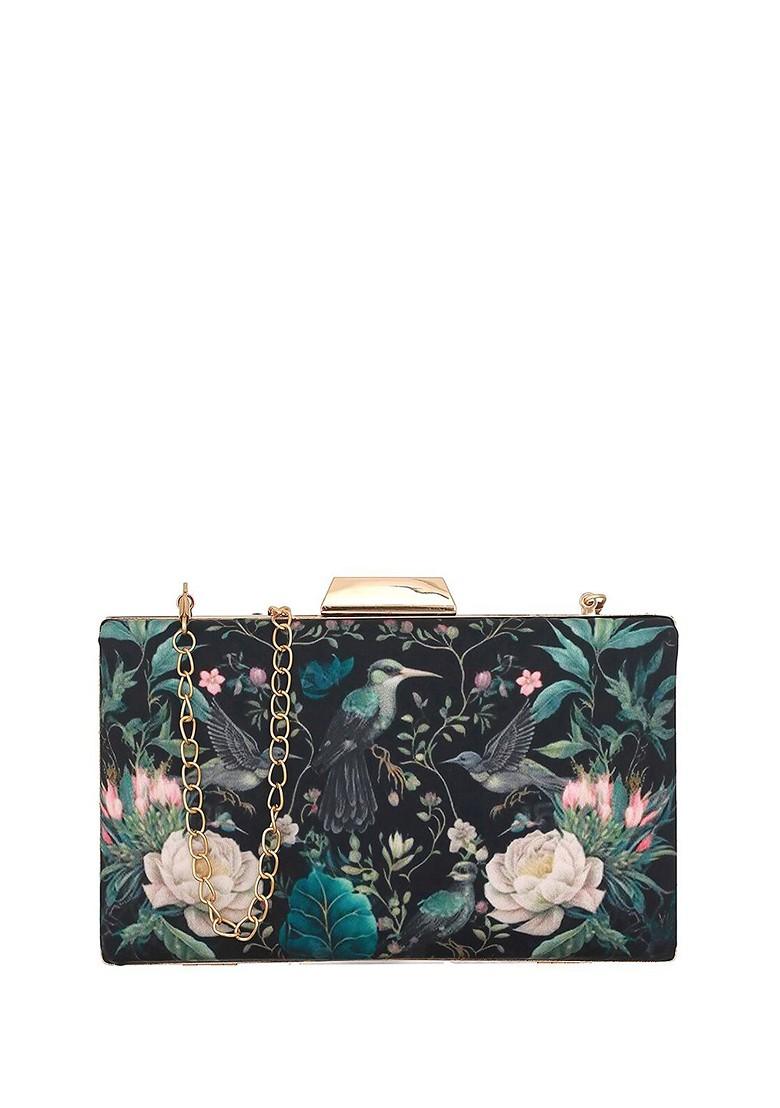 Black Floral Printed Box Clutch