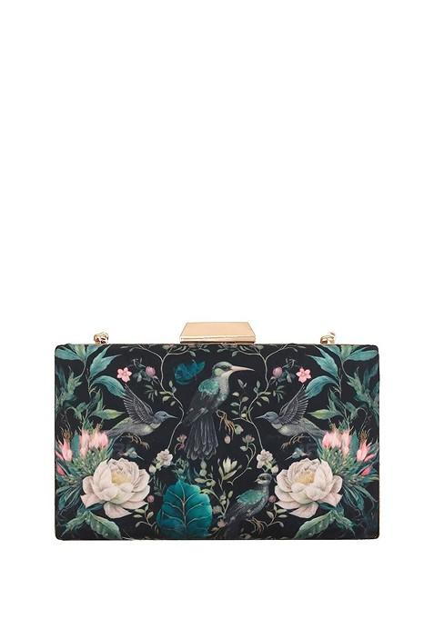 Black Floral Printed Box Clutch