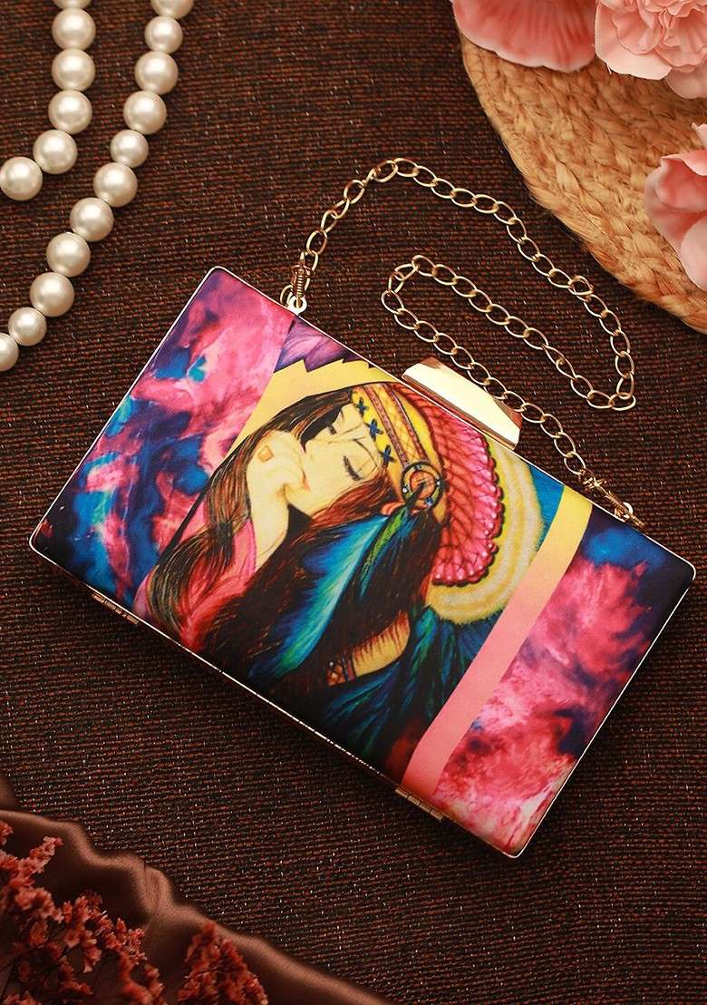 Pink Printed Box Clutch - Indya