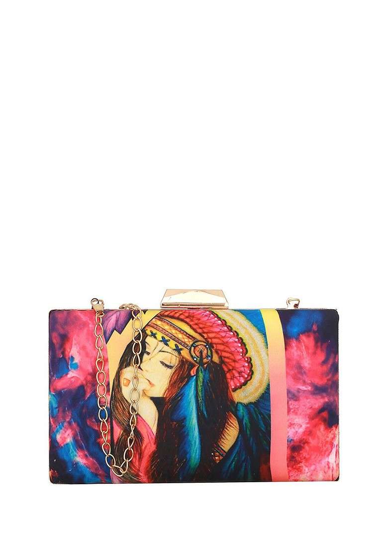 Pink Printed Box Clutch - Indya