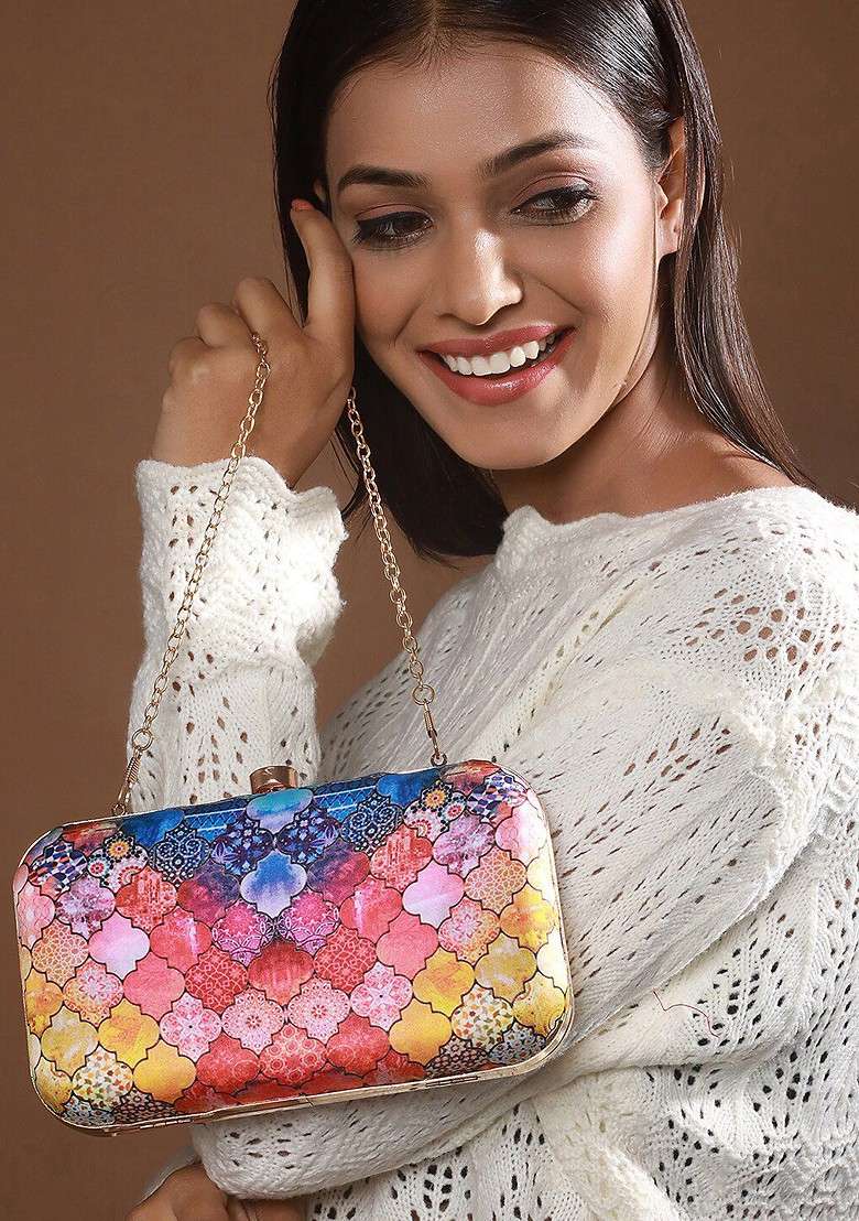 Pink Printed Box Clutch - Indya
