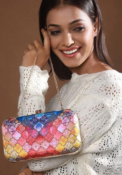Pink Printed Box Clutch