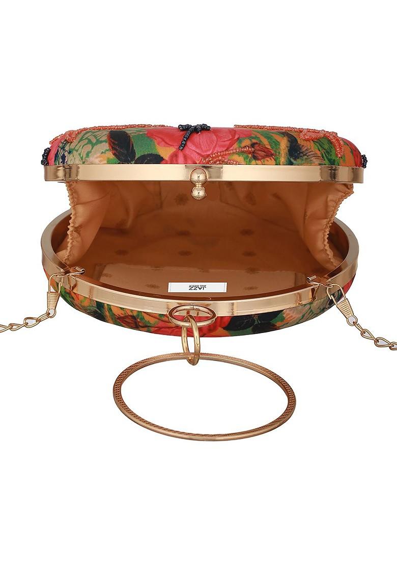 Orange Embellished Box Clutch