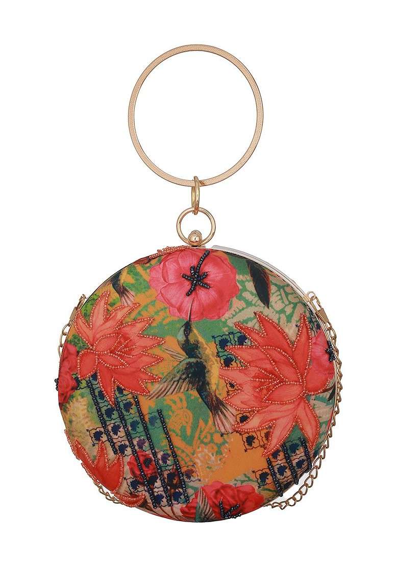 Orange Embellished Box Clutch - Indya