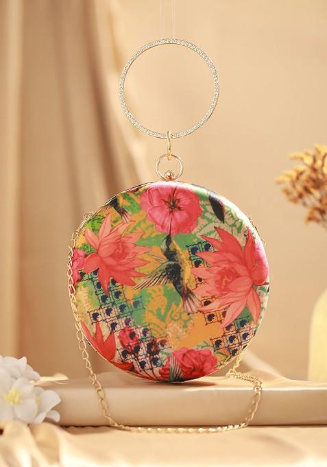 Orange Embellished Box Clutch