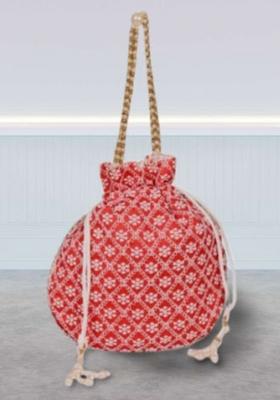 Maroon Raw Silk Drawstring Rajasthani Style Potli Bags