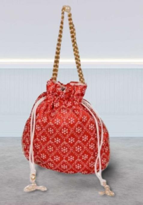 Red Raw Silk Drawstring Rajasthani Style Potli Bags