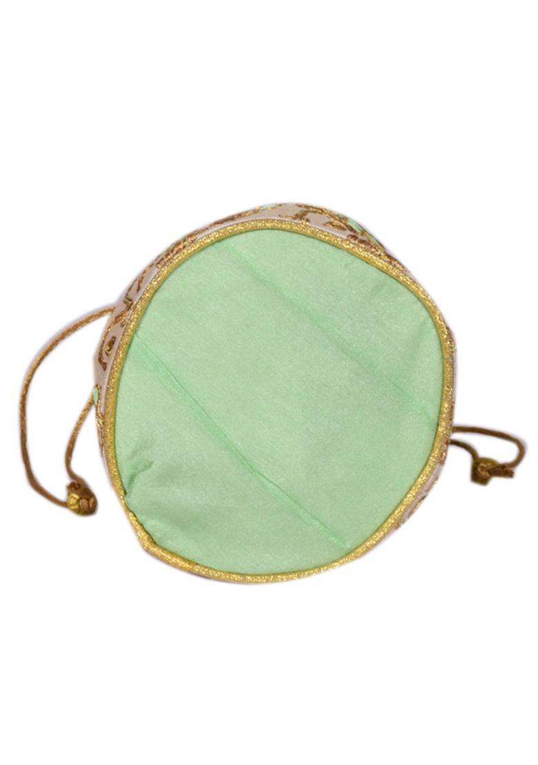 Green Raw Silk Drawstring Rajasthani Style Potli Bags