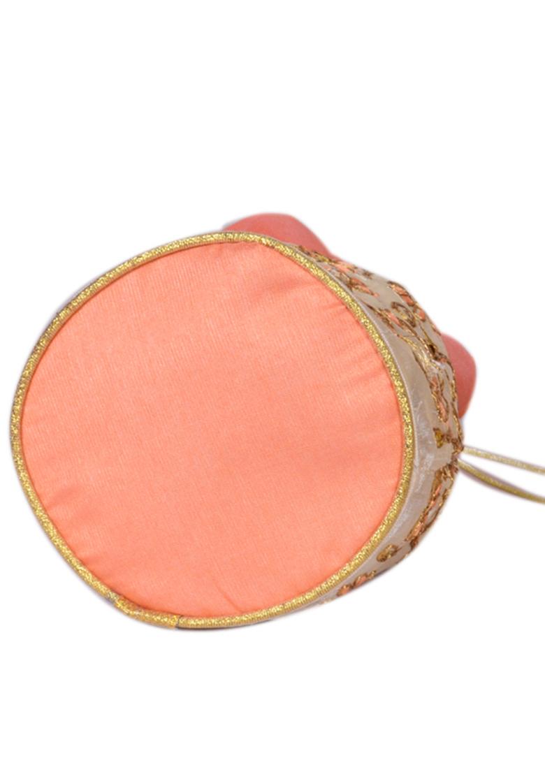 Orange Raw Silk Drawstring Rajasthani Style Potli Bags