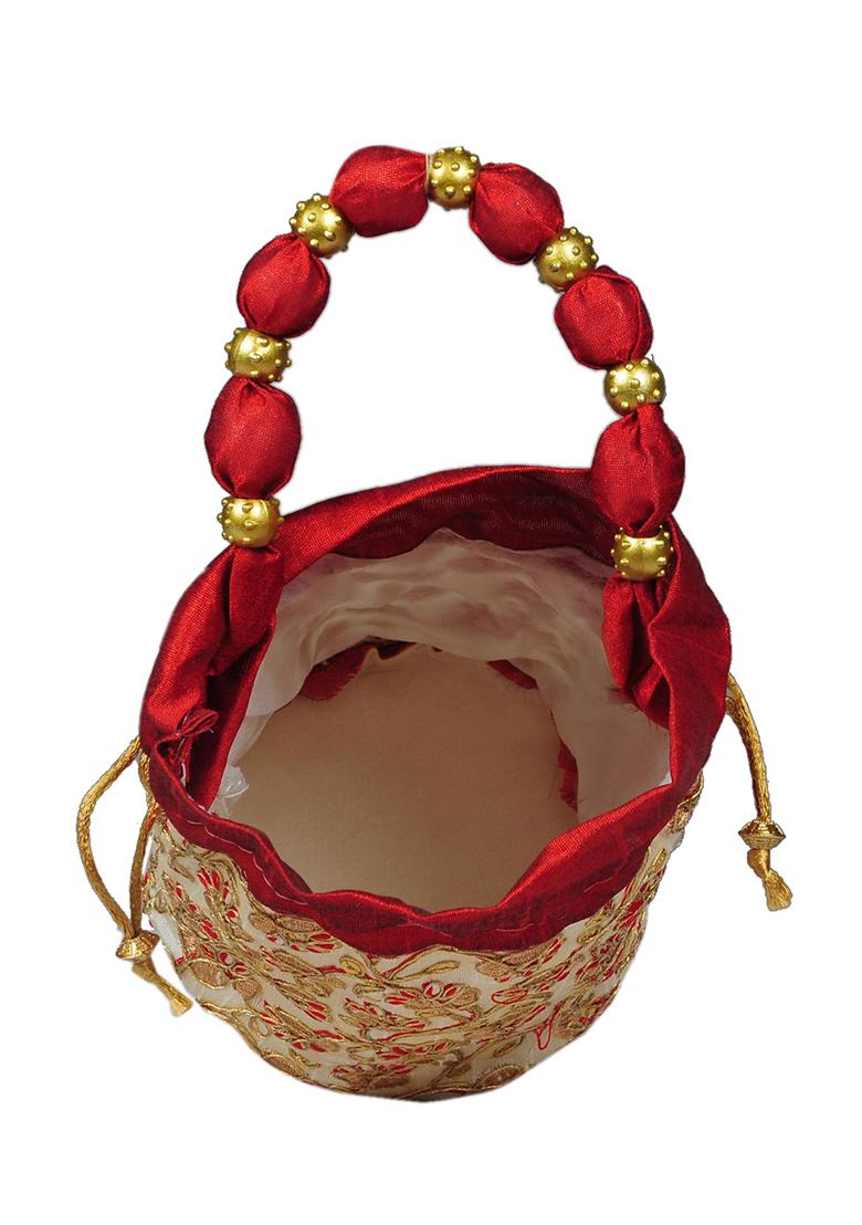 Red Raw Silk Drawstring Rajasthani Style Potli Bags