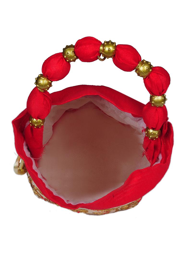 Maroon Raw Silk Drawstring Rajasthani Style Potli Bags