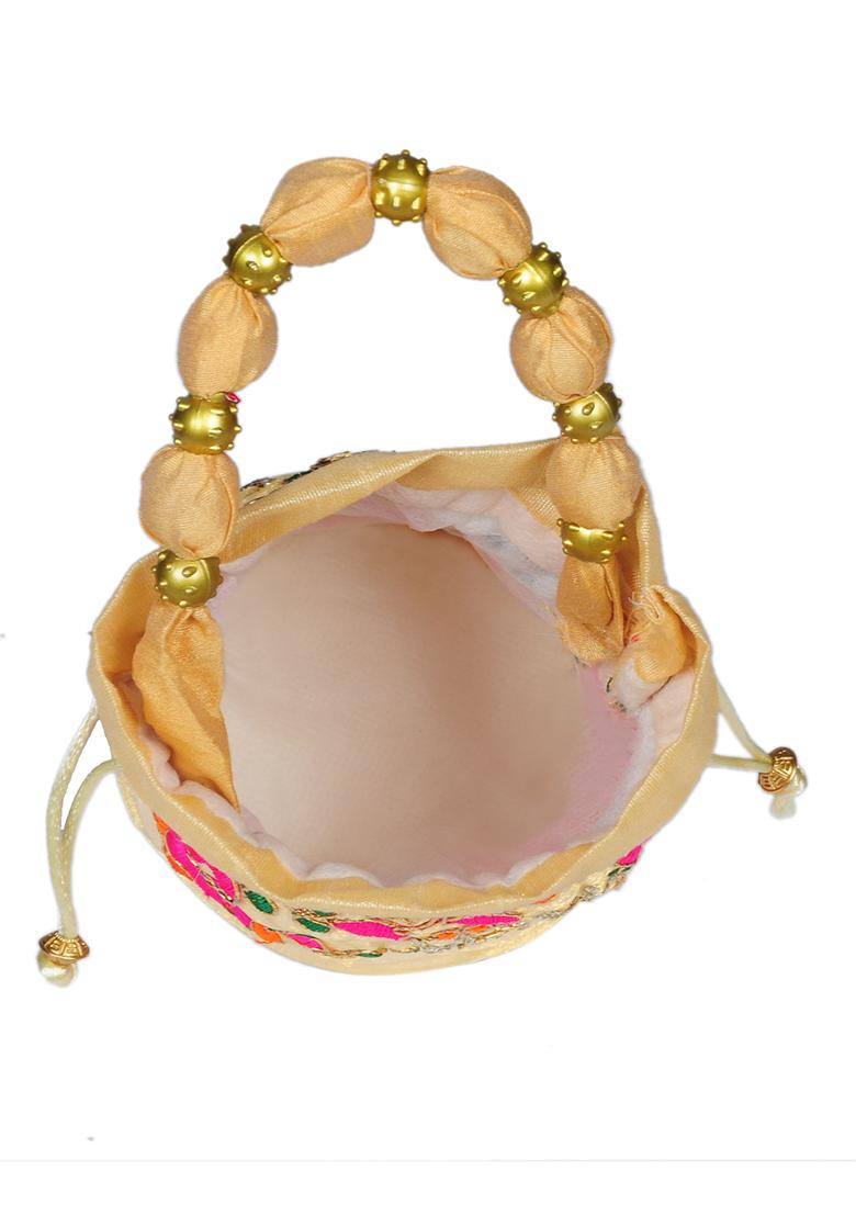 Multicolour Raw Silk Drawstring Rajasthani Style Potli Bags