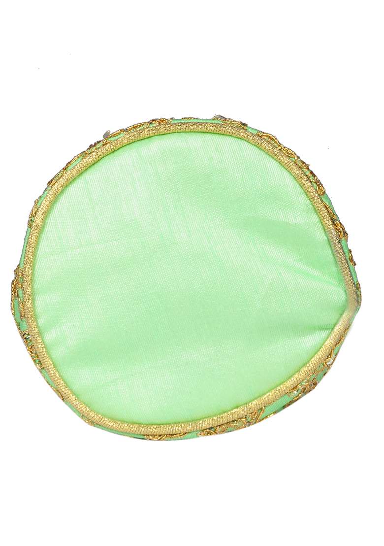 Light Green Raw Silk Drawstring Rajasthani Style Potli Bags - Indya