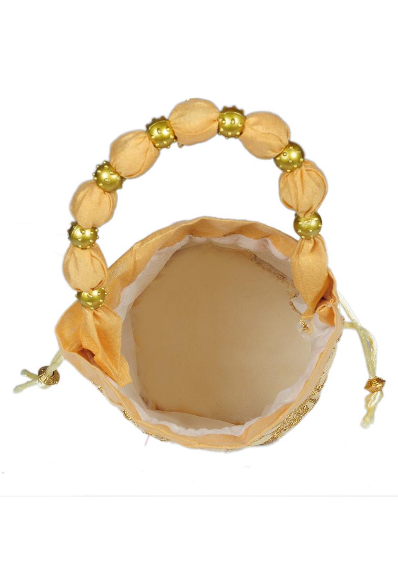 Cream Raw Silk Drawstring Rajasthani Style Potli Bags