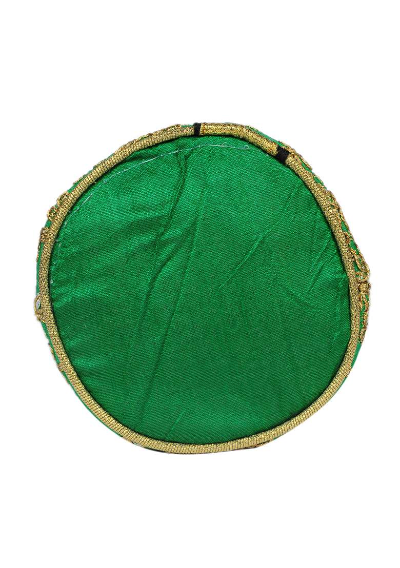 Green Raw Silk Drawstring Rajasthani Style Potli Bags - Indya