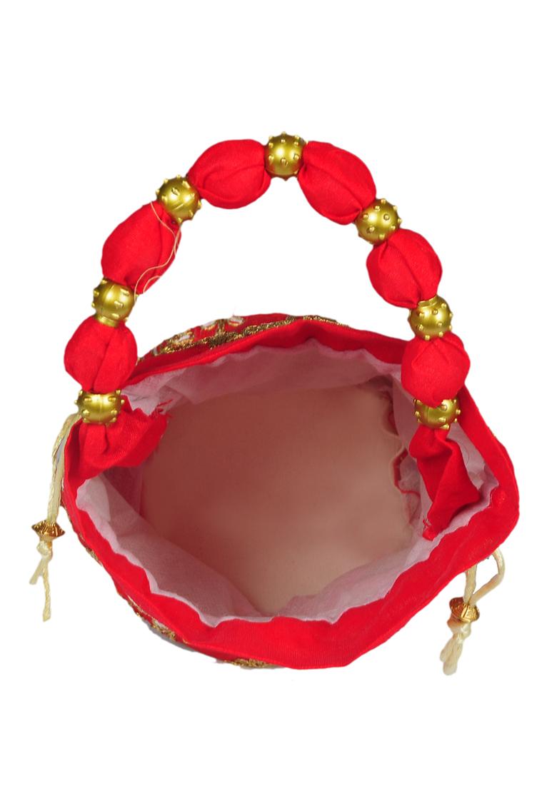 Maroon Raw Silk Drawstring Rajasthani Style Potli Bags