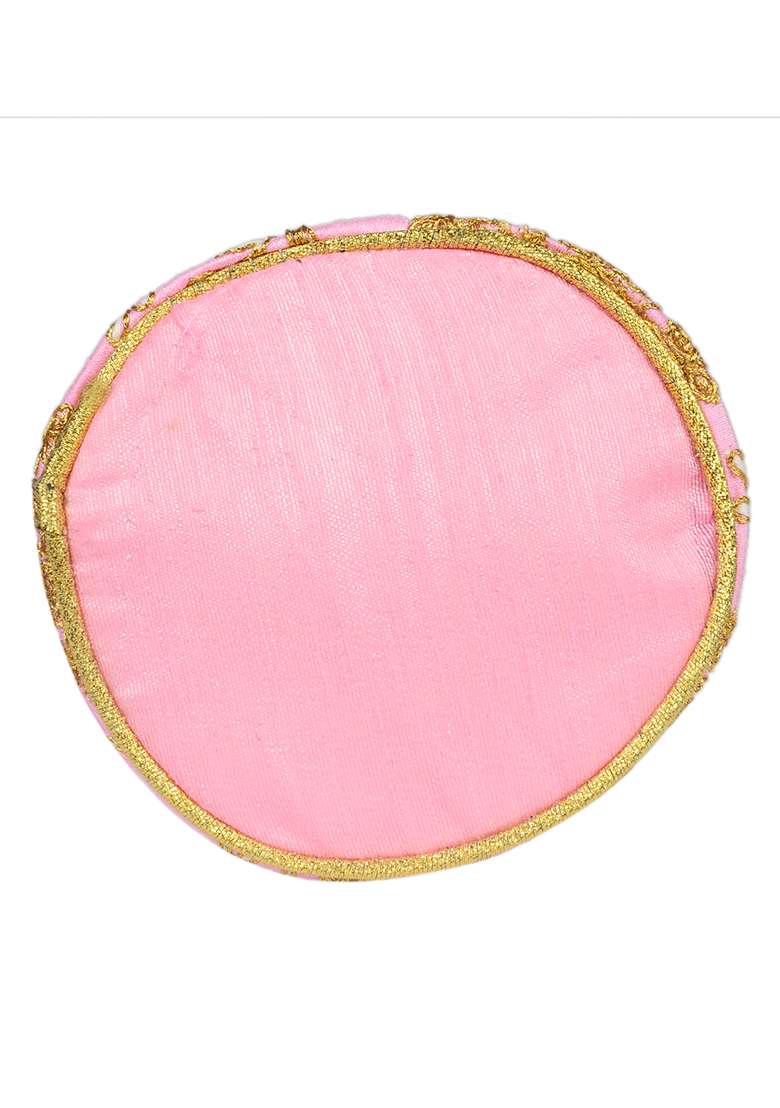 Pink Raw Silk Drawstring Rajasthani Style Potli Bags - Indya