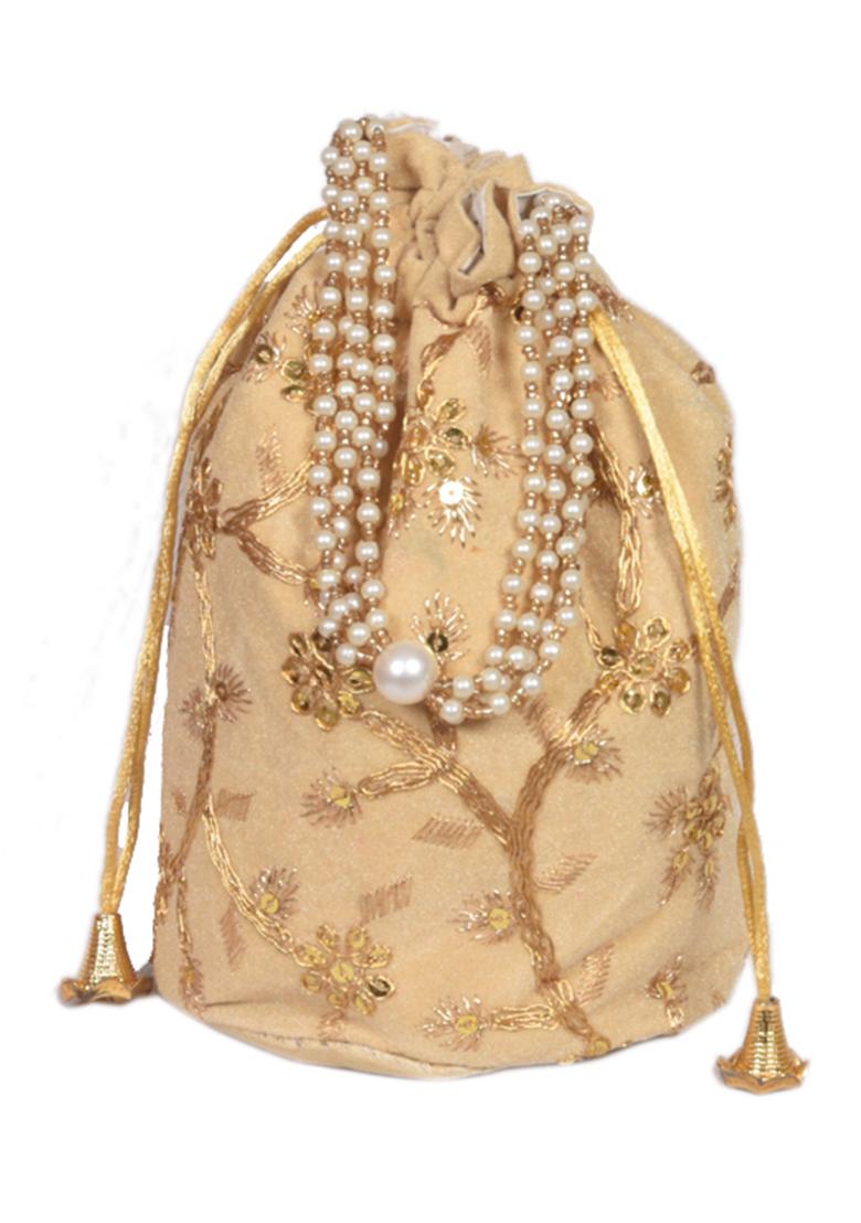 Peach Raw Silk Drawstring Rajasthani Style Potli Bags