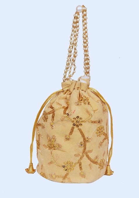 Peach Raw Silk Drawstring Rajasthani Style Potli Bags
