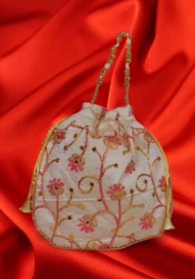 Magenta Raw Silk Drawstring Rajasthani Style Potli Bags