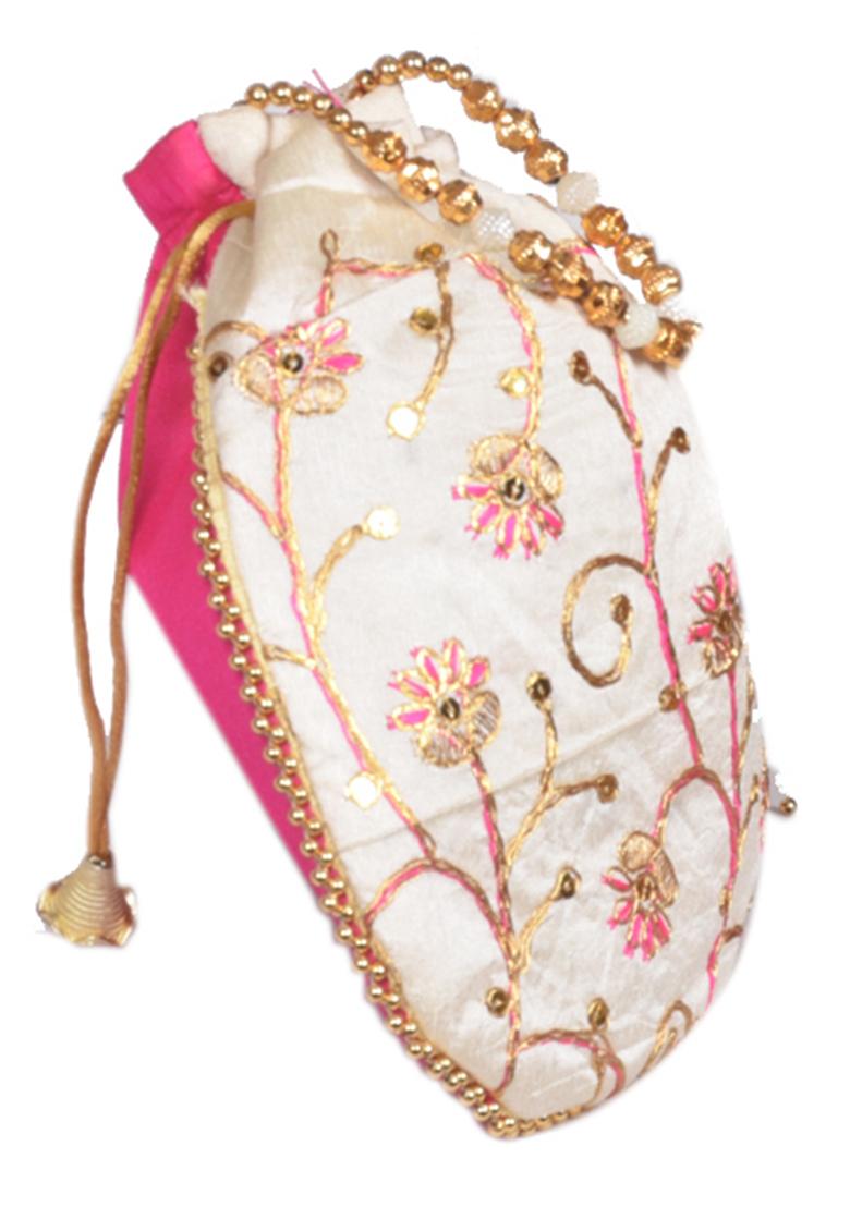 Magenta Raw Silk Drawstring Rajasthani Style Potli Bags