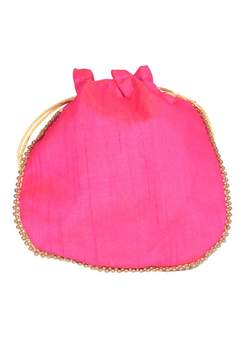 Magenta Raw Silk Drawstring Rajasthani Style Potli Bags