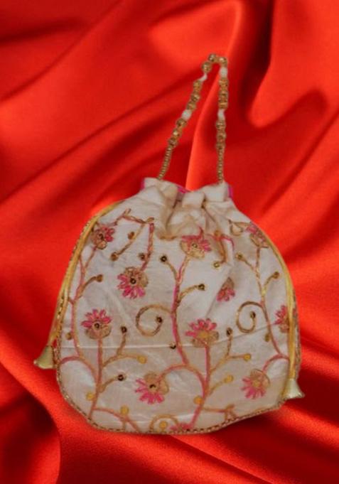 Magenta Raw Silk Drawstring Rajasthani Style Potli Bags