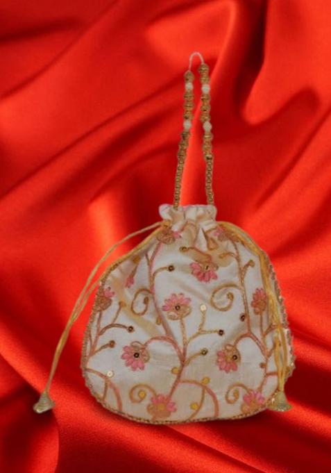 Pink Raw Silk Drawstring Rajasthani Style Potli Bags
