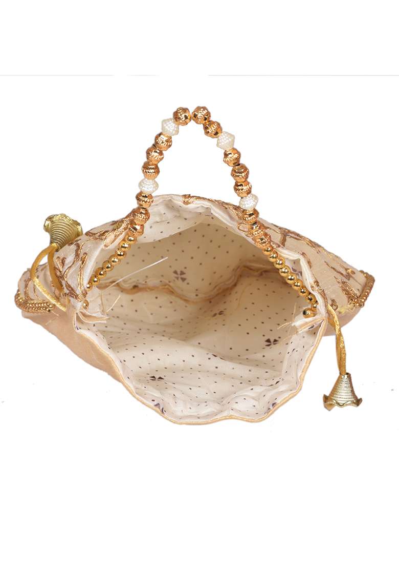 Red Raw Silk Drawstring Rajasthani Style Potli Bags - Indya