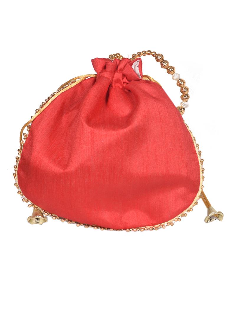 Red Raw Silk Drawstring Rajasthani Style Potli Bags