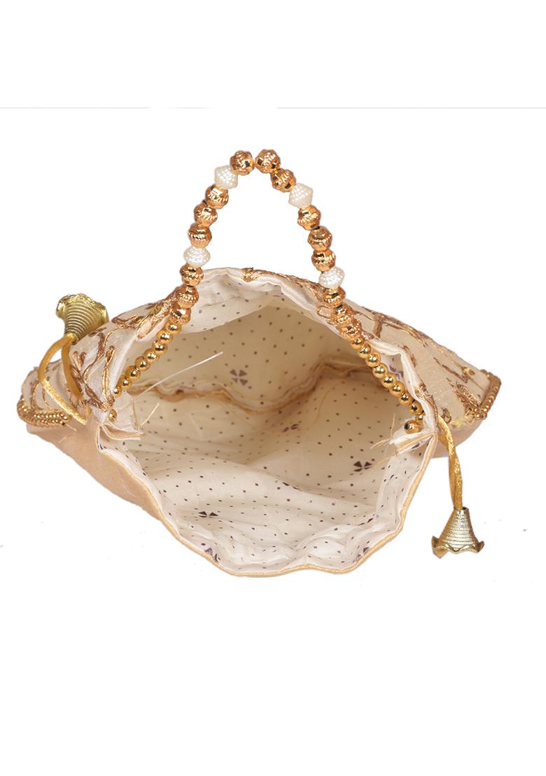 Yellow Raw Silk Drawstring Rajasthani Style Potli Bags