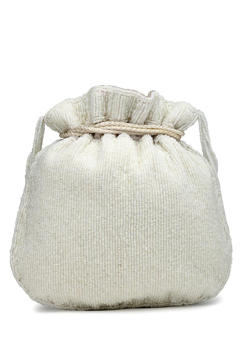 Dangle White And Pastel Multi Rose Embellished Faux Silk Potli