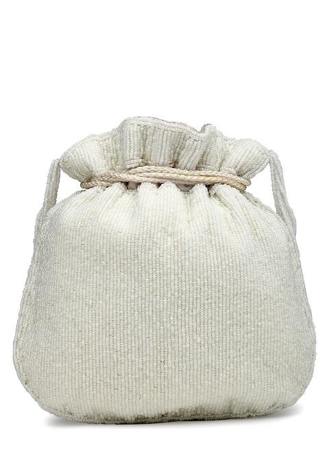 Dangle White And Pastel Multi Rose Embellished Faux Silk Potli