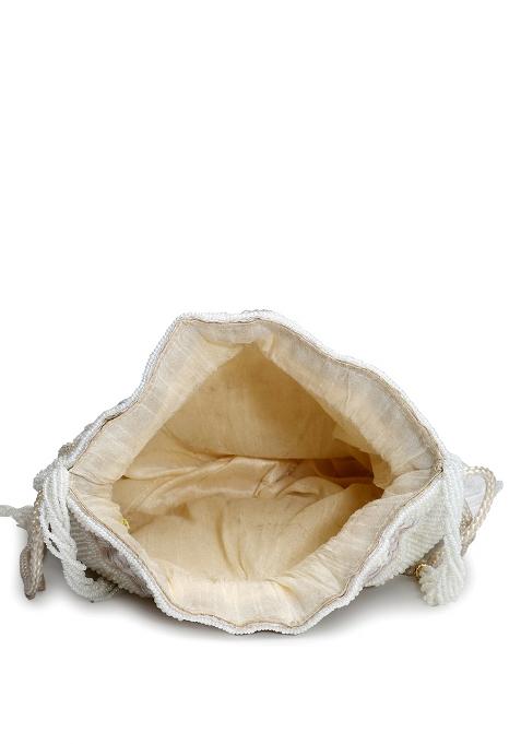 Dangle White And Pastel Multi Rose Embellished Faux Silk Potli