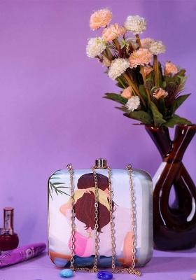 Women Abstract Printed Box Clutch